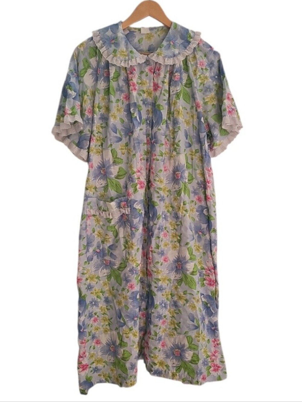 Vintage Carole Floral House Dress Plus Sz XL Cottagecore Button Front Lounger